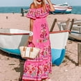 thumbnail image 2 of Bibifish Womens Dresses Ethnic Style Off Shoulder Red Floral Printed Long Maxi Dresses Breathable Flowy Swing Dresses Elegant Travel Outfits, 2 of 9
