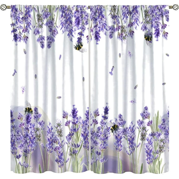 Lavender Floral Curtains, Lavender Flower Purple Window Treatments for Living Room Girls Woman Room Decor, Luxurious Elegant Purple Drapes 2 Panels, 42x63 Inch