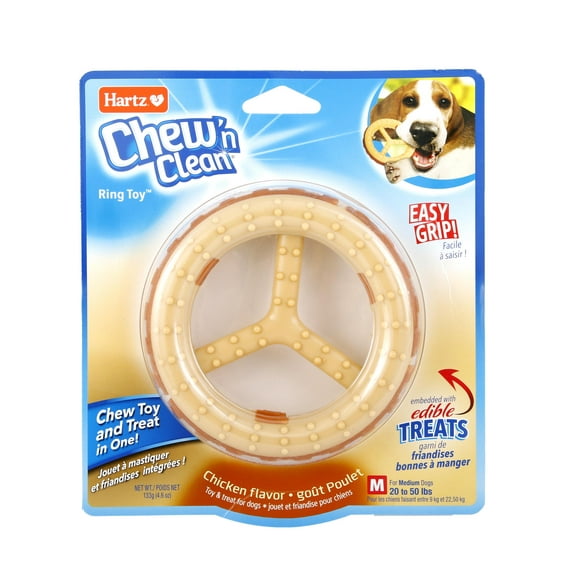 Hartz Chew ‘n Clean Chew Toy and Treat in One Chicken Flavored Ring Dog Toy, Nylon, Medium