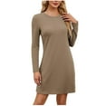thumbnail image 2 of Guieoi Dress for Women under $10.00 Plus Size Women's Solid Long Sleeve Pullover Round Neck Dress Brown Black*Friday/Cyber*Monday, 2 of 5