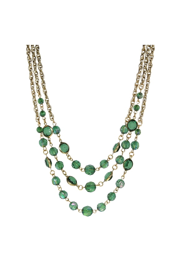 Emerald Green Ab Crystal 3-Strand Necklace 16 + 3 Extender