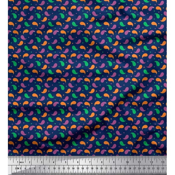 Soimoi Crepe Silk Fabric Dot & Paisley Small Print Fabric by Yard 42 Inch Wide