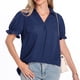thumbnail image 5 of Fiudx Camisas para Mujer Blusa de Manga Corta con Cuello En V y Volantes para Mujer, Informal, Lisa, a La Moda, 5 of 7