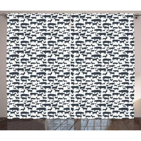 Cattle Curtains 2 Panels Set Farm Animals Silhouette Background