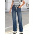thumbnail image 5 of Women's Wide Leg Jeans High Waisted Stretchy Straight Leg Baggy DrawstringDenim Pants, 5 of 15