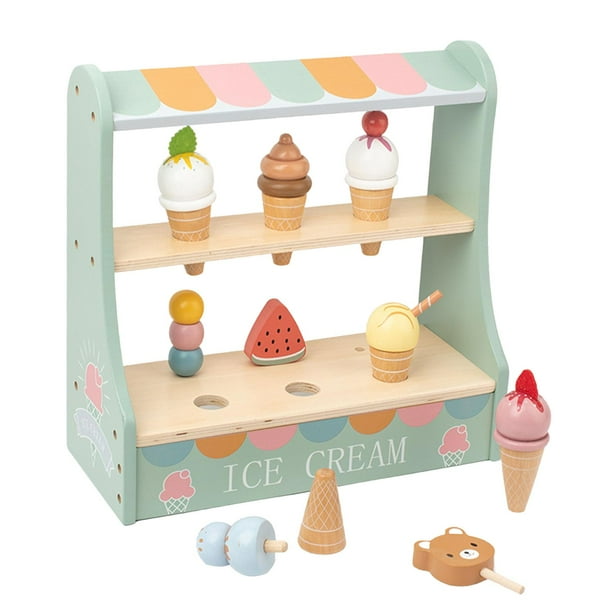 Juego de juguetes de helado para niños, juego de simulación con soporte de madera, regalos de vacaciones, juego de rol Montessori para el hogar, prees