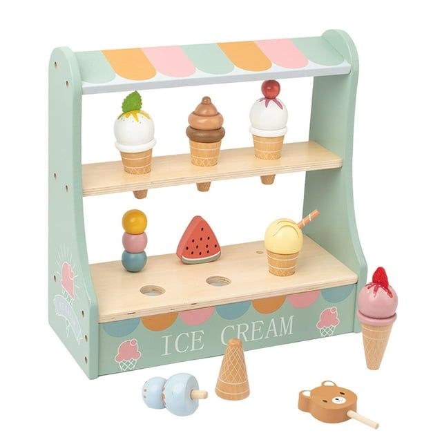 Juego de helados de madera para niños, juguete de simulación, juguete de aprendizaje, regalos portátiles, juego de rol Montessori para el hogar,