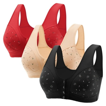 Black of Friday Deals!Clearance Staron 3PC Everyday Bras Women Front Closure No Underwire Bra Comfortable Wireless Bra Soft Strap Push up Bras Breathable Bra