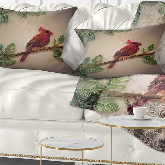 Designart Red Paper Quilling of Cardinal Bird - Floral Throw Pillow - 12x20