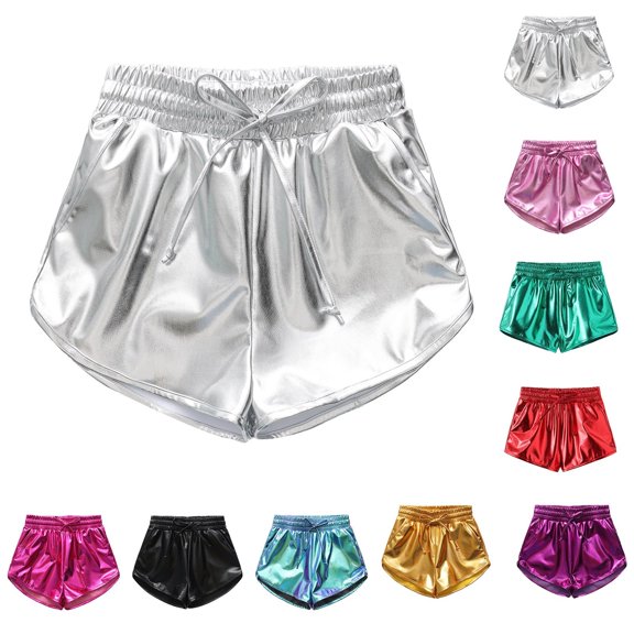 Fozruso Girls Dance Shorts Elastic Waist Drawstring Casual Summer Short with Pockets for Kids Daily School(Black)