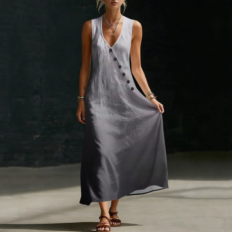 gray boho dress Split Long Boho Maxi Dress  Layered Skirt, Square Neck & Waist Sash