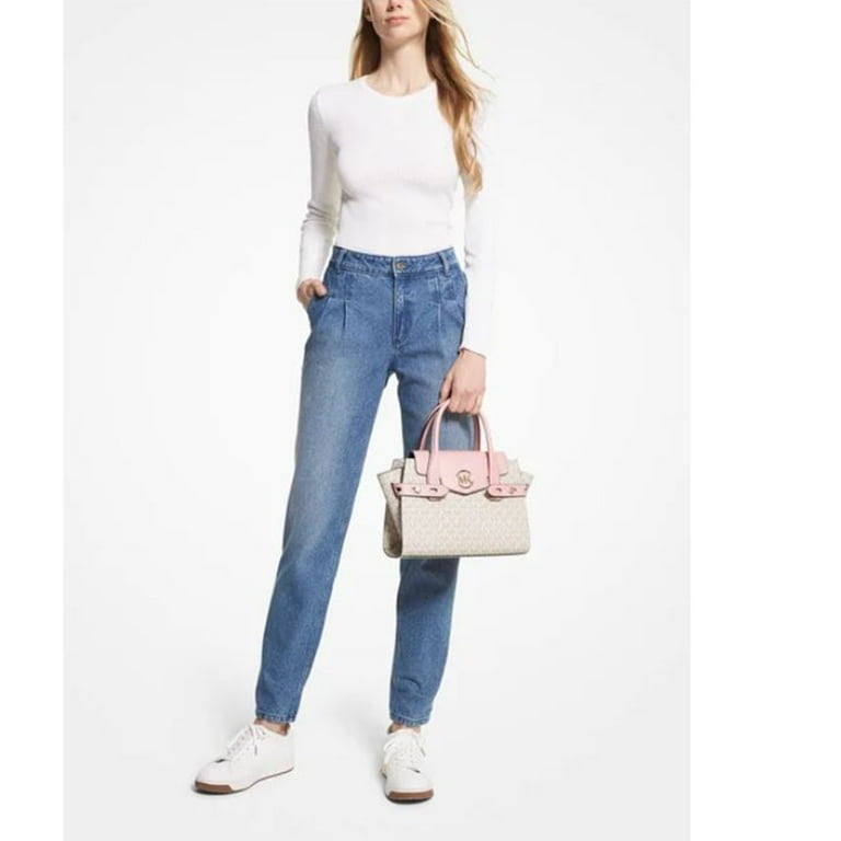 Michael kors carmen large logo and leather belted satchel best sale