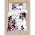 thumbnail image 3 of Floral Duvet Cover Set Queen Size, Flower Blooms Botany Bouquets with Colorful Butterflies Paintbrush Watercolor Print, Decorative 3 Piece Bedding Set with 2 Pillow Shams, Multicolor, by Ambesonne, 3 of 3