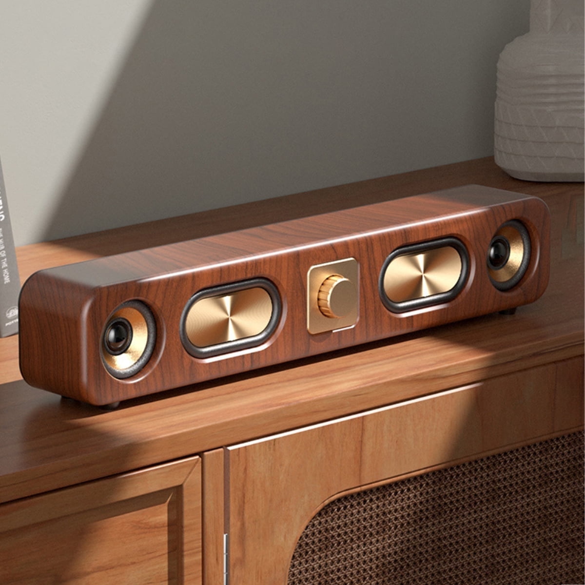 Lohoms Vintage Bluetooth Soundbar, 10W Retro Wireless Computer Speakers with Dual Drivers, USB Powered & 3.5mm AUX-in, Desktop Stereo Speaker for PC/Laptop/Monitor/Phone