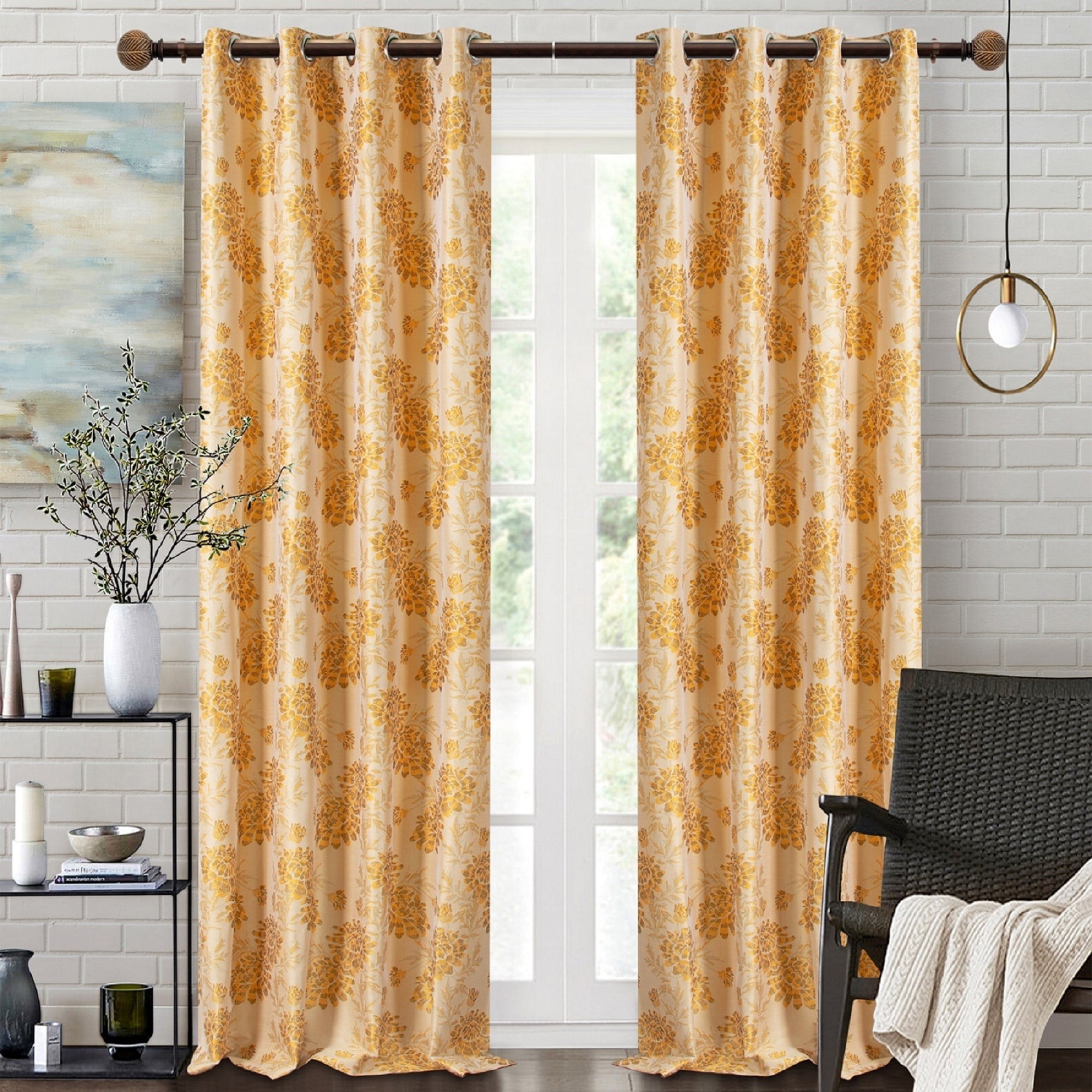 Better Homes & Gardens 1 inch Extendible Curtain Rod 42" to 120" with Moroccan Leaf Finials Brown