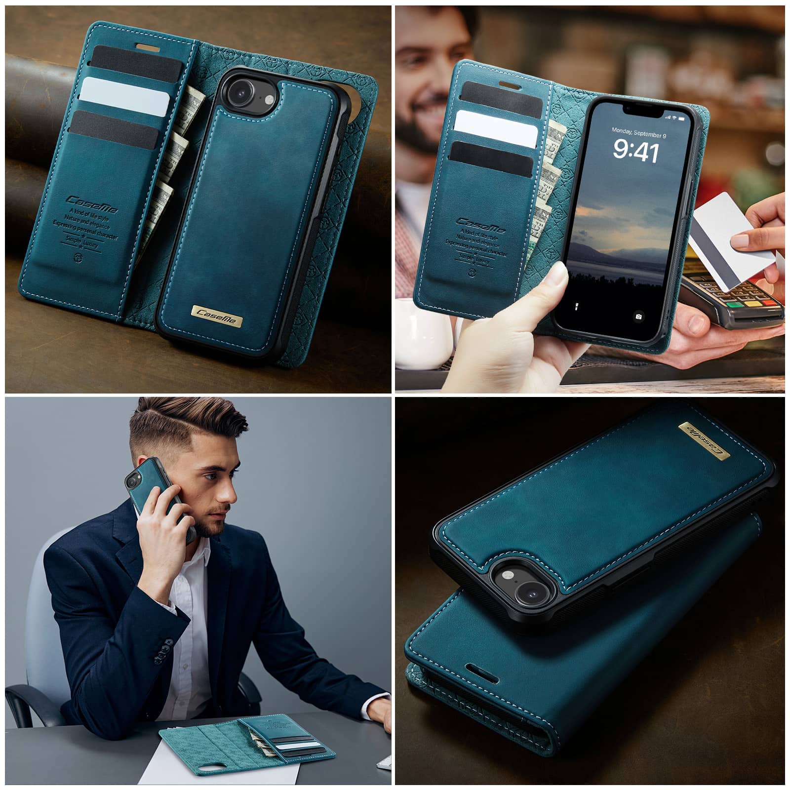 Magnetic 2 in 1 Magsafe Detachable Wallet Case for iPhone 16e with Card Holder Women Men, Retro PU Leather【RFID Blocking】Kickstand Shockproof Cover