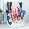 thumbnail image 4 of Ethan Soft Flannel Fleece Throw Blanket, Colorful Letters in the Shape of Balloons Happy Birthday Celebration Themed Font, Cozy Plush for Indoor and Outdoor Use, 50" x 60", Multicolor, by Ambesonne, 4 of 5