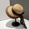 thumbnail image 4 of HONHUZH Summer Hats Womens Foldable Straw Sun Hat With Ruffled Edge And Bow Summer Beach Hat, 4 of 8
