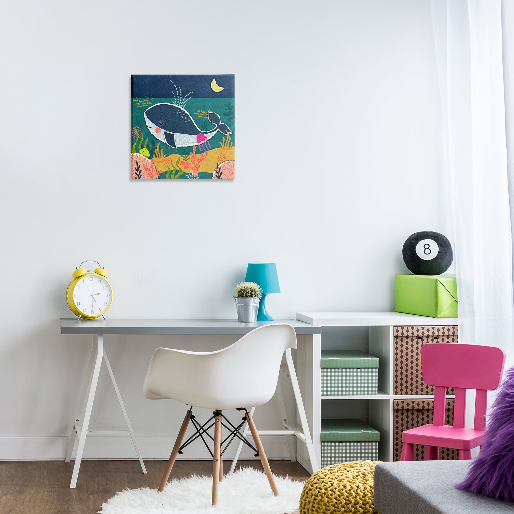 Stupell Industries Whale At Nighttime Animals Painting Wrapped Canvas Art Print Wall Art, 17 x 17