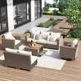 thumbnail image 3 of Outdoor Patio Furniture Set, Wicker Sectional Sofa Set with Swivel Rocking Chairs, All Weather Rattan Conversation Set with 4 Inch Thick Cushions & Acacia Storage Table for Backyard Porch Deck, Beige, 3 of 11