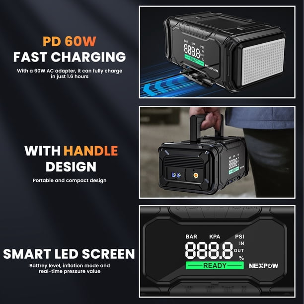 NEXPOW WP6 Jump Starter with Air Compressor, 4000A Portable Jumper