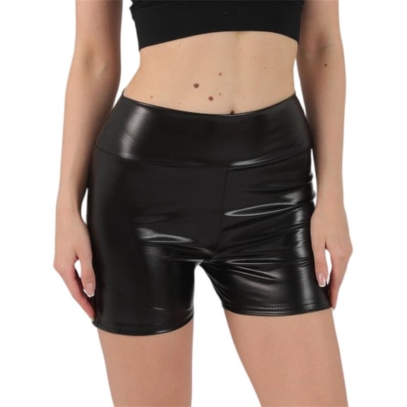 Women's High Waisted Metallic Biker Shorts Stretch Shiny Party Club Pants