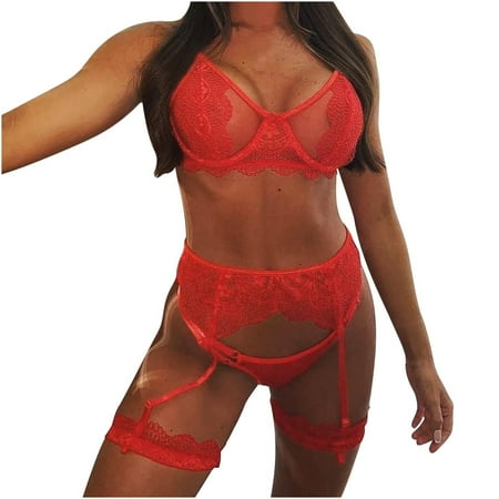 

Womens Lingerie Set Women Exquisite Mesh Lingerie Bra+Garter+Briefs Set Babydoll Cut-Out Sleepwear Sexy Lace Lingerie Set Lingerie Black Lace Christmas Lingerie for Women Sexy