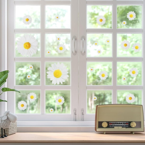 CRAFTHROU White Daisy Wall Sticker Para De Paredes Lisas Y Con Material Duradero