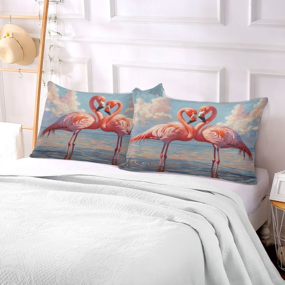Pillow Case Plush Pillow Flamingos Standing in Shallow Wate Case standard size/King size/Queen size Bed Pillow Pillowcases