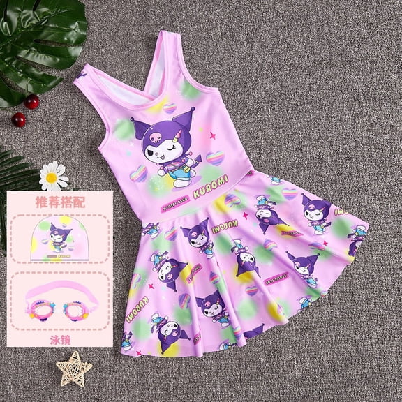 Summer Kuromi Girl Swimsuit Conjoined Quick-Dry Clothing Hot Spring Vacation Cute Princess Swim Swimsuit