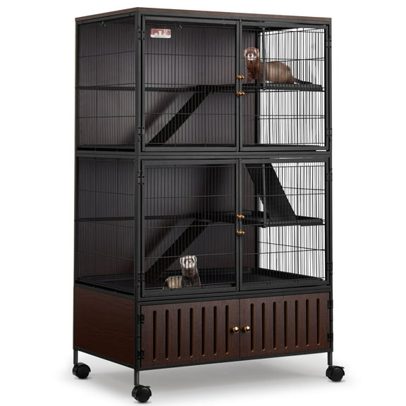 Danolapsi 5-Tier Metal Ferret Cage with Wheels, Large 36" Rolling Small Animal Mansion for Chinchilla/Guinea Pig/Rat, Multi-Level Habitat with Hammock, Lockable Doors & Ramps