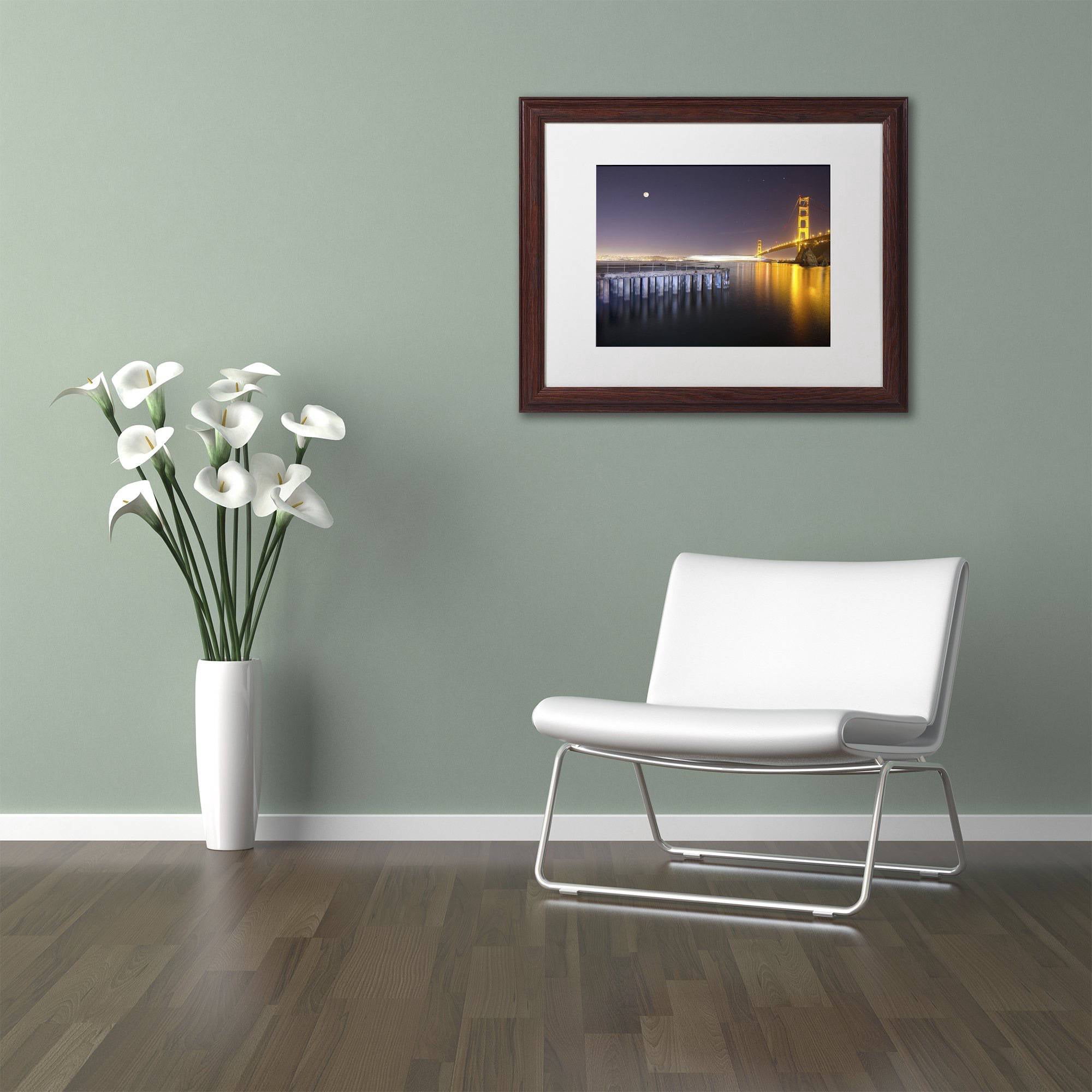 Trademark Fine Art "Golden Gate Pier and Stars" Canvas Art by Moises Levy White Matte, Wood Frame