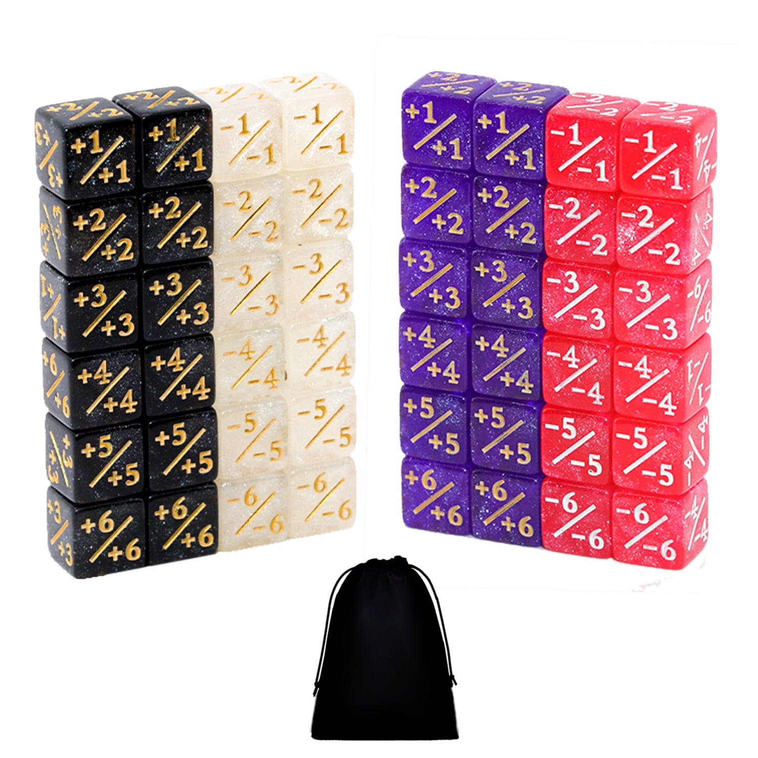 48pcs MTG Counter Dice Set 12mm/0.47inch 6-Sided +1/-1 Tokens Dice with Drawstring Bag for Magic: The Gathering, TCG, and Card Games Accessories, Magic Gathering Dice