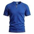 thumbnail image 3 of Men's Short Sleeve T-ShirtWaffle Henley , Contrast Stitching Raglan Sleeve Breathable Summer Casual Top,Blue,M, 3 of 7