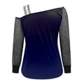 thumbnail image 4 of XIUH Women Fashion Print Cold Shoulder T Shirt Mesh Long Sleeve Spliced Blouse Tops Womens Blouses And Tops Casual 2023 Dark Blue L, 4 of 5