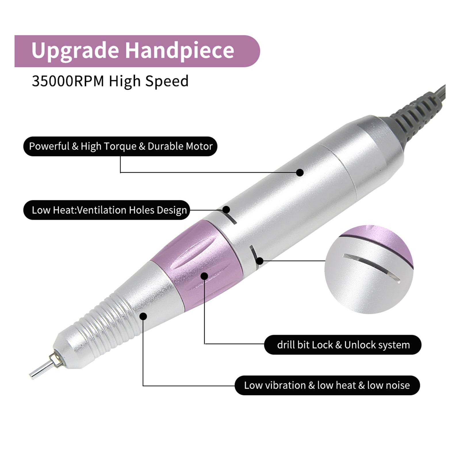 Nail Drill Machine, 35000RPM Pro Manicure Machine Manicure Pedicure Kit Electric File, Nail Art Tool