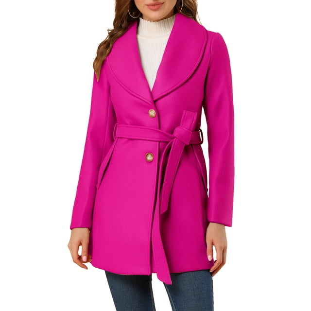 Abrigo De Invierno Midi Con Cinturón Y Un Solo Pecho Para Mujer Rosa caliente L