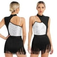 thumbnail image 6 of Raenseen Women's Fringe Latin Dance Leotard Dancewear Shiny Sequins Jazz Ballroom Samba Dance Dress Silver L, 6 of 9