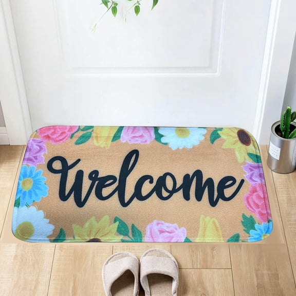 Welcoming Spring Door Mat, Anti-Slip Indoor/Outdoor Carpet, Seasonal Front Door Decor, Colorful Spring Welcome Mat for Home and Garden