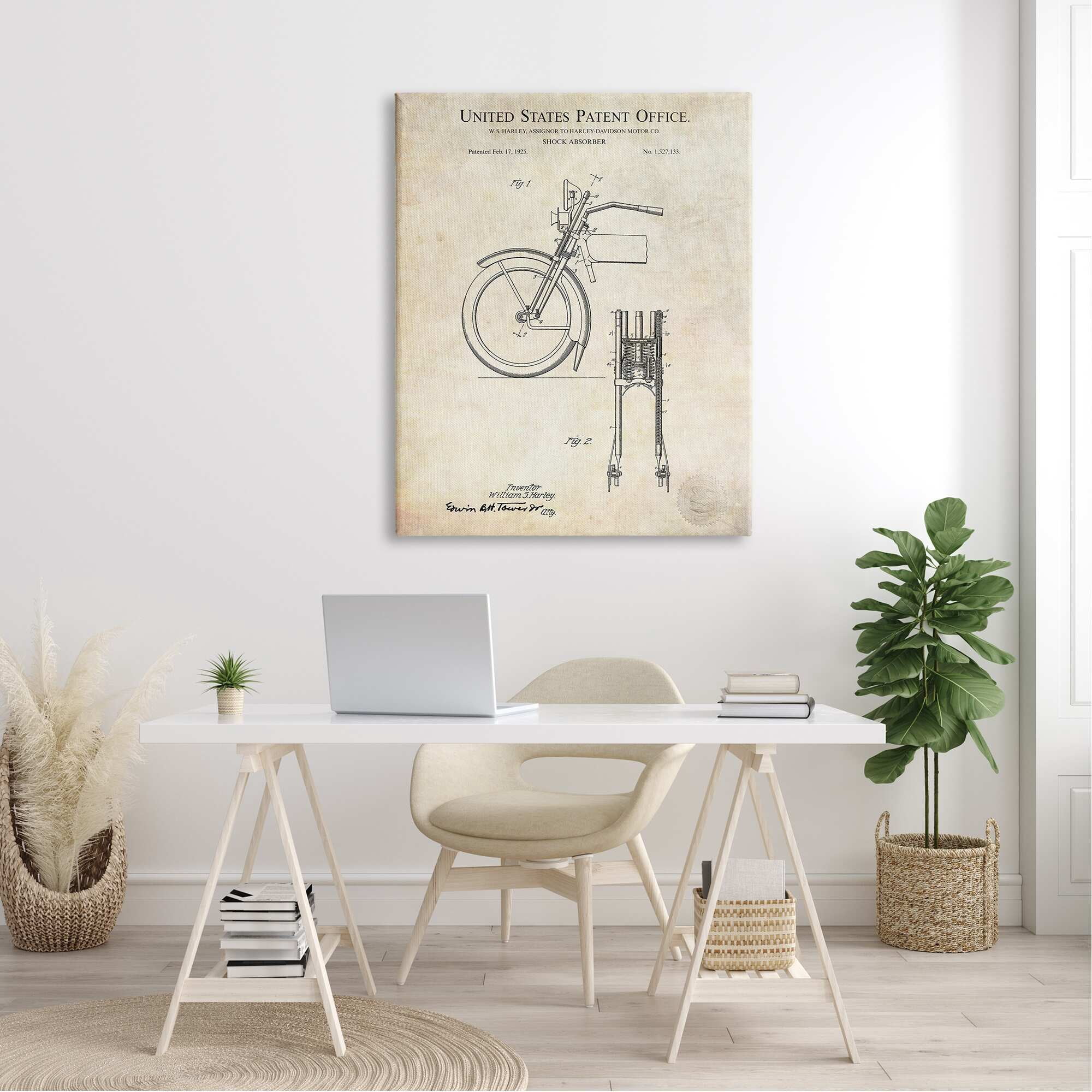 Stupell Industries Vintage Style Shock Absorber Invention Patent Diagram Canvas Wall Art, 36 x 48, Design by Karl Hronek