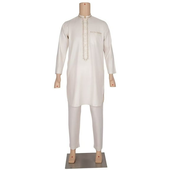 BAZINRICHE Arab Big and Tall Men's Robe Tops and Pant set African men long Sleeve Thobe Caftan Trousers