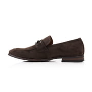 Ferro Aldo Demitri MFA19683 Classic Moc-toe Penny Loafers with decorative Buckle, in Chocolate Suede, Mens US Size 9.5