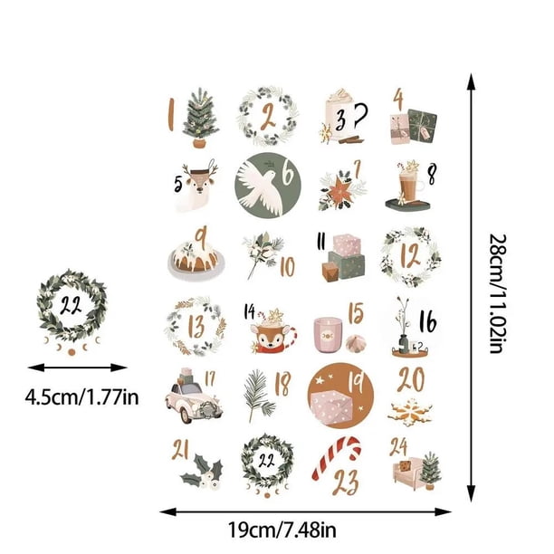 Calendario de Adviento de Navidad, pegatinas de números, pegatinas de regalo de Feliz Navidad, calendario de adviento para sellado de caja de regalo