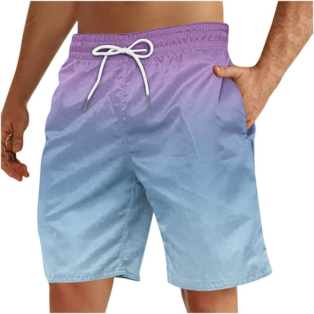 LOVZFMLL Men's Shorts Quick Dry Gradient Color Swim Trunks Beach Board Shorts with Pockets Bathing Suits Swimwear Purple C XXL