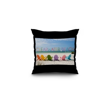 Clearwater Furniture Clearwater Beach - Florida - Colorful Beach Chairs - Lantern Press Photography (16x16 Spun Polyester Pillow, Black Border) ()