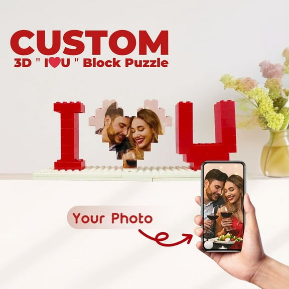 PERFAMAX Custom Photo Building Brick, Personalized I Love You Block Puzzle, Romantic Gift for Lovers
