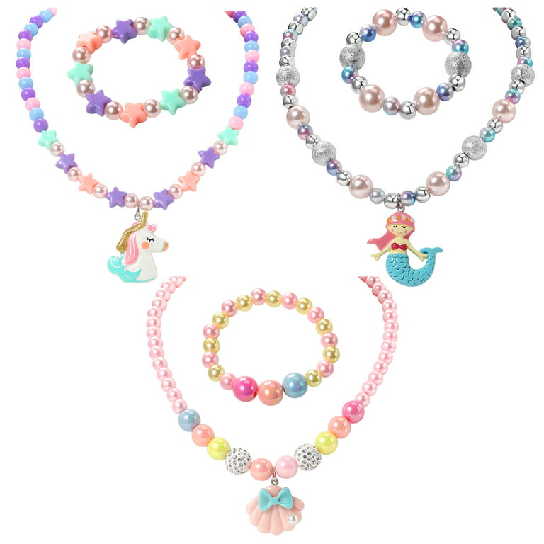 PinkSheep 12Pcs Kids Jewelry Sets, Girls Flower Crown Angel Pendant  Necklace Beaded Bracelets Dress up Jewelries for Child Toddler