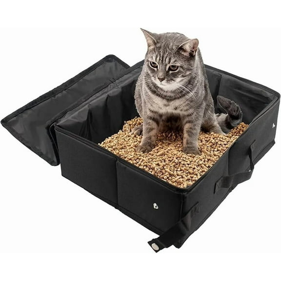 Portable Cat Travel Litter Box with Zipped Lid, Foldable Travel Litter Box, Waterproof, Easy to Carry