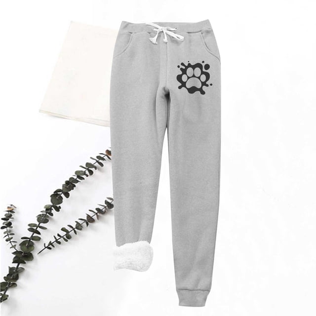 Mefallenssiah Women'S Printing Leggings with Elastic Drawstring Pockets Thick Warm Pants