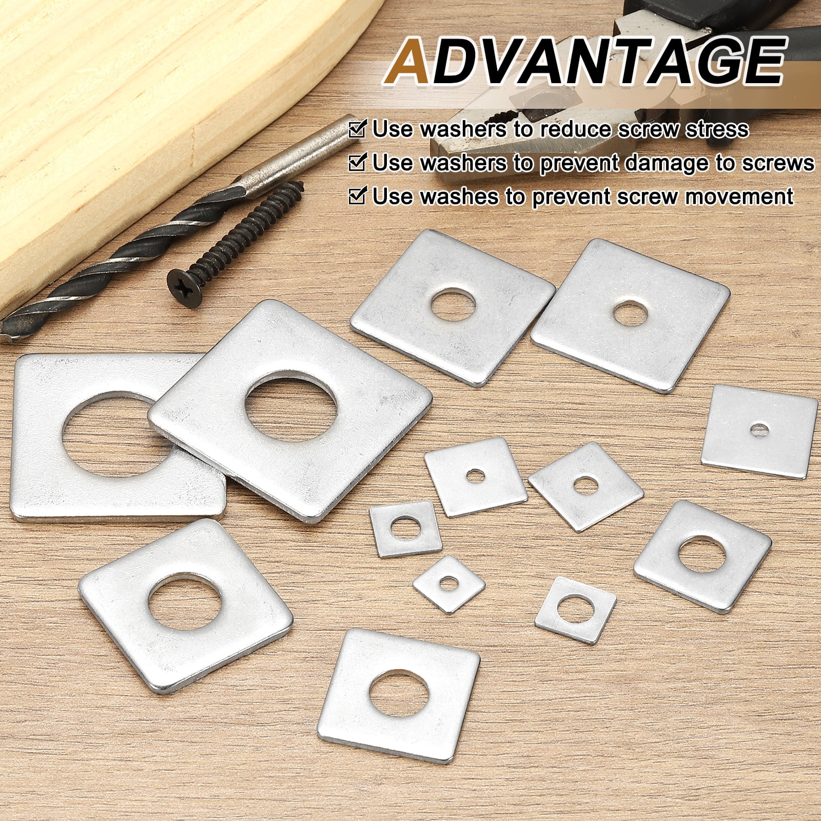 M12x30x3mm Square Washers, 36pcs Square Plate Washers Square Strut Washer Bearing Plate 304 Stainless Steel Flat Pad Spacer Hardware Fastener Nut Bolt Gasket